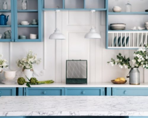 Empty,Marble,Kitchen,Island,With,Clean,Surface,In,Blue,Vintage Empty,Marble,Kitchen,Island,With,Clean,Surface,In,Blue,Vintage